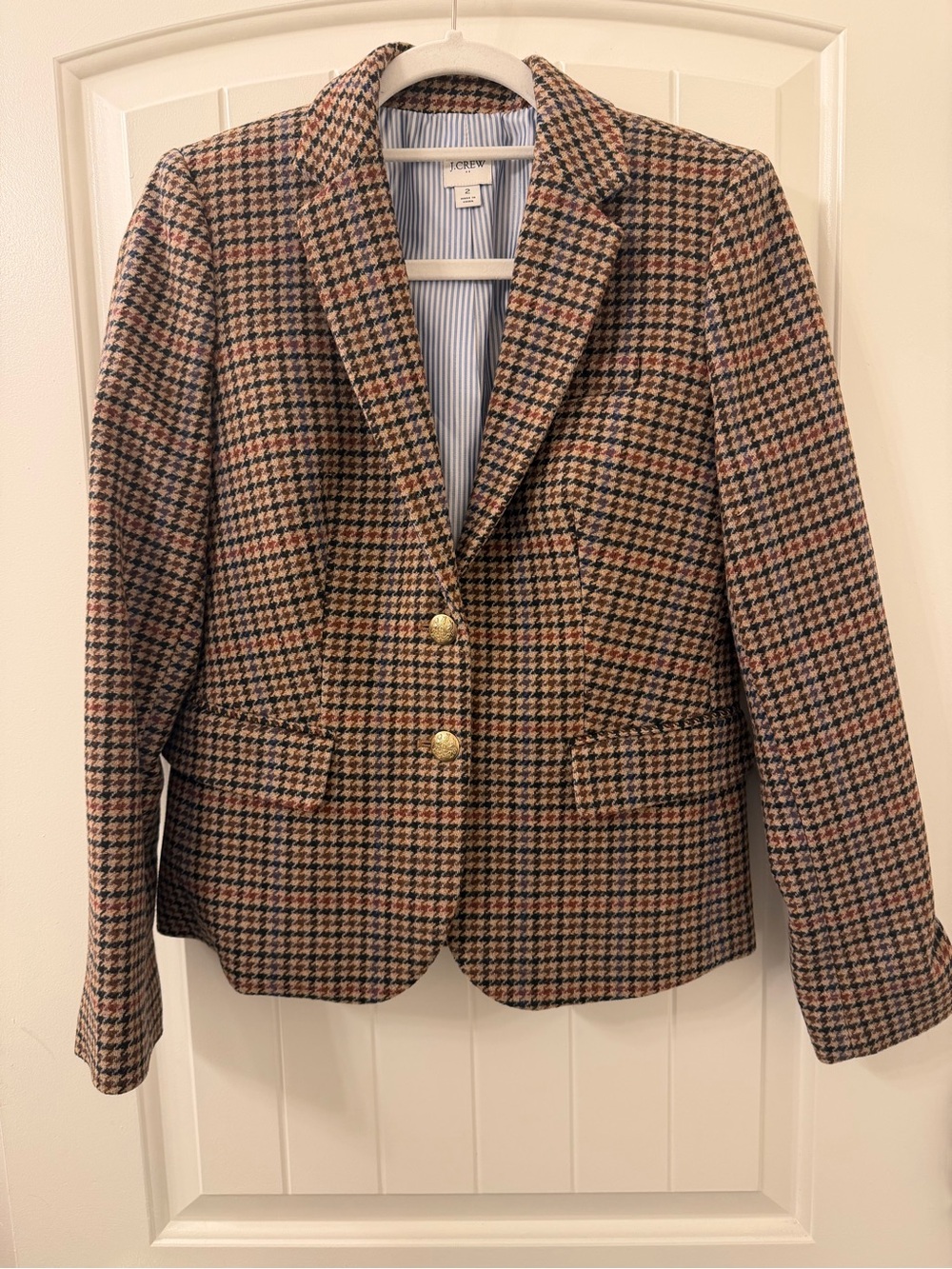 J. Crew Womens Houndstooth Blazer in Brown and Navy